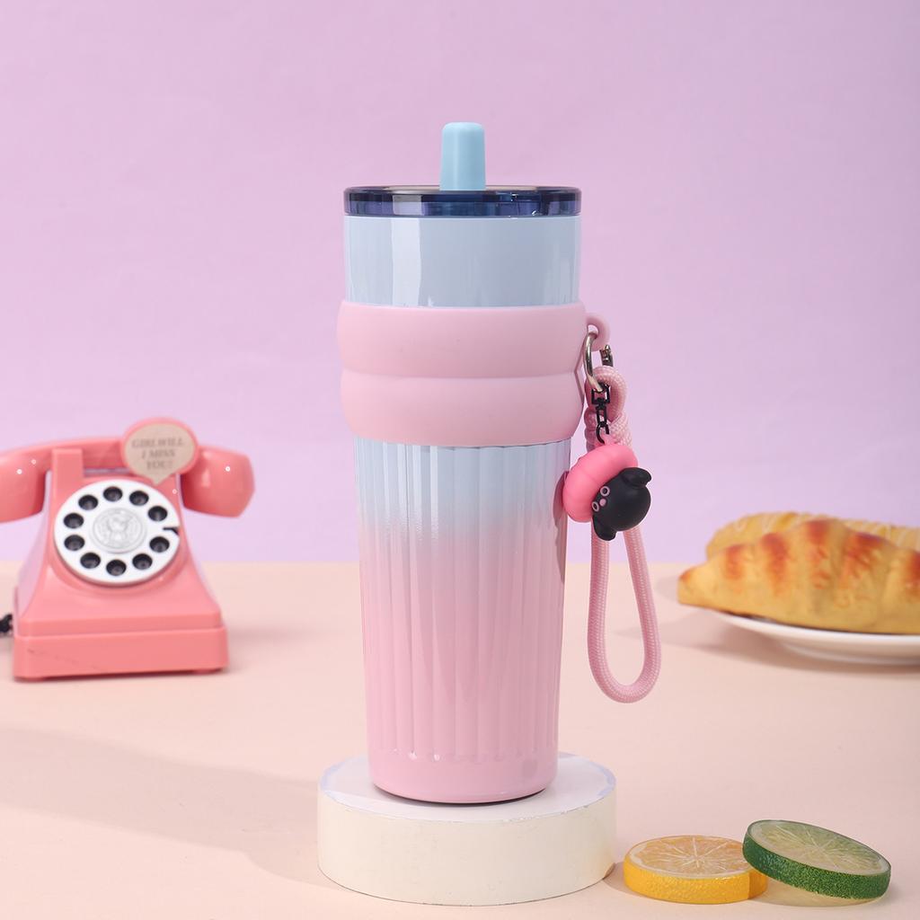 Creative gradual change thermos cup stainless steel straw cup large capacity portable accompanying car cup