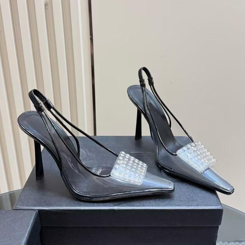 Fashion Luxury Rhinestones Transparent PVC Women Pumps Fashion Summer Slingbacks Stiletto High heels Elegant Female Wedding Party Shoes