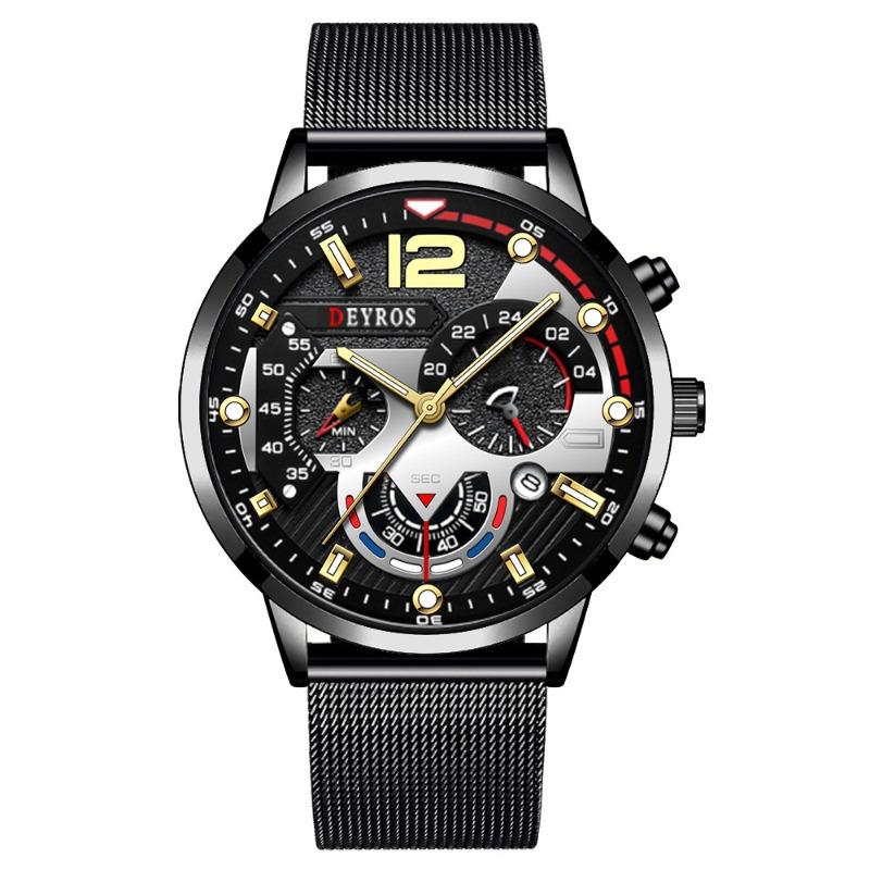 DEYROS Trend Personality Men's Calendar Watch Fashion Business Mesh Belt Luminous Quartz Watch Men's Watch