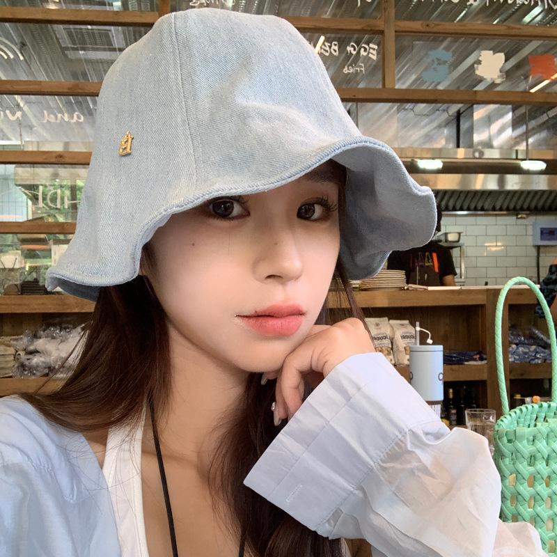 

Джинсовая куполообразная шляпа-панама с оборками, демонстрирующая маленькую, универсальную, ретро, солнцезащитную шляпу-ведро 52-58cm