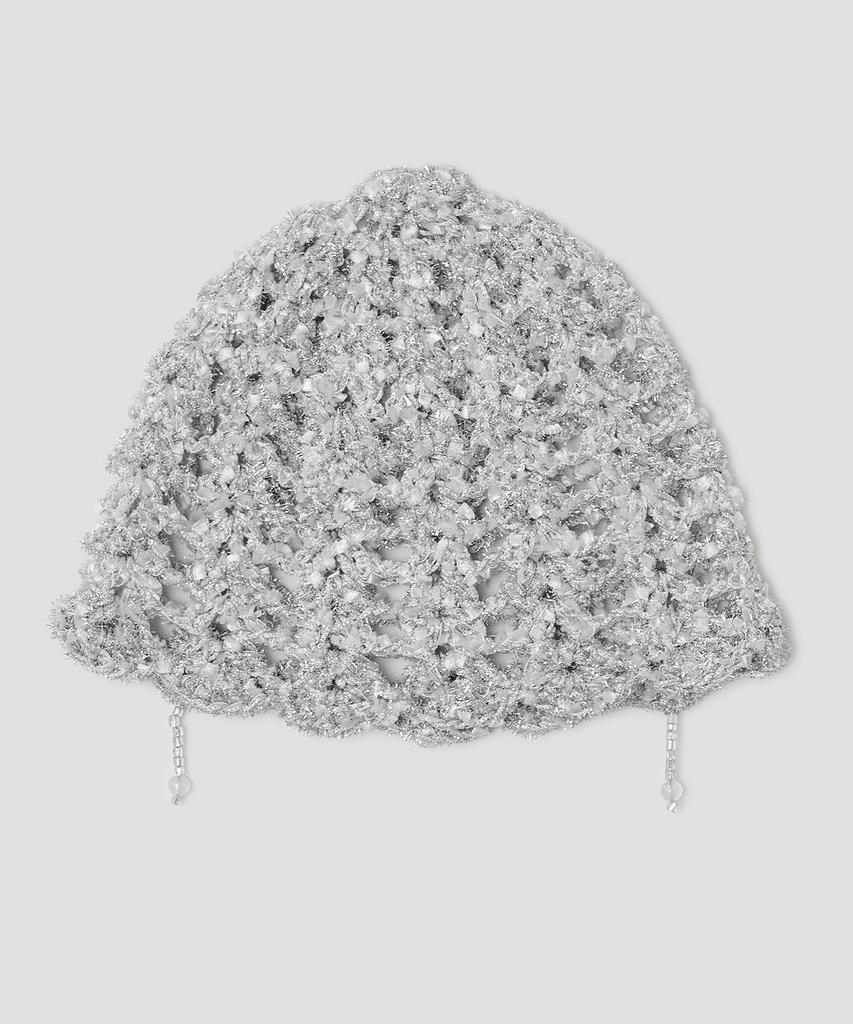 Taibseobiseu Shimmery Beaded Strap Beanie [Silver]