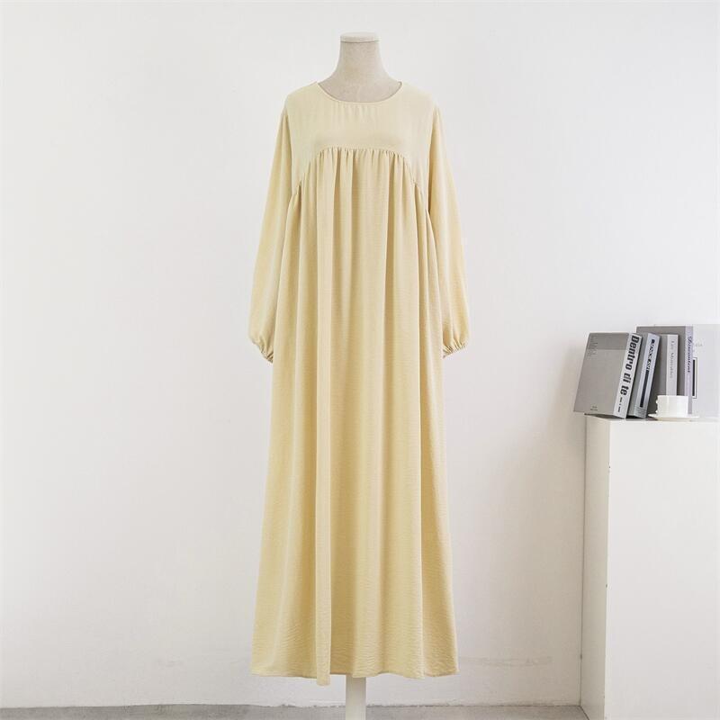 Women's Plus Size Long Sleeved Solid Color Pullover Gown Skirt Over The Knee Dress