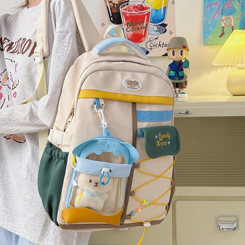 New Fresh and Sweet Contrasting Color Splicing Bar Early High School Students Lightweight Large-capacity Backpack