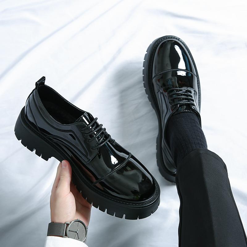 Men Oxfords Black Platform Elevator Punk Lacing Shoes Height Increase Thick Sole Leather Shoes