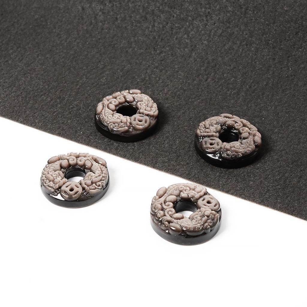 Natural Black Obsidian Pixiu Safety Buckle Pendant Necklace for Men and Women