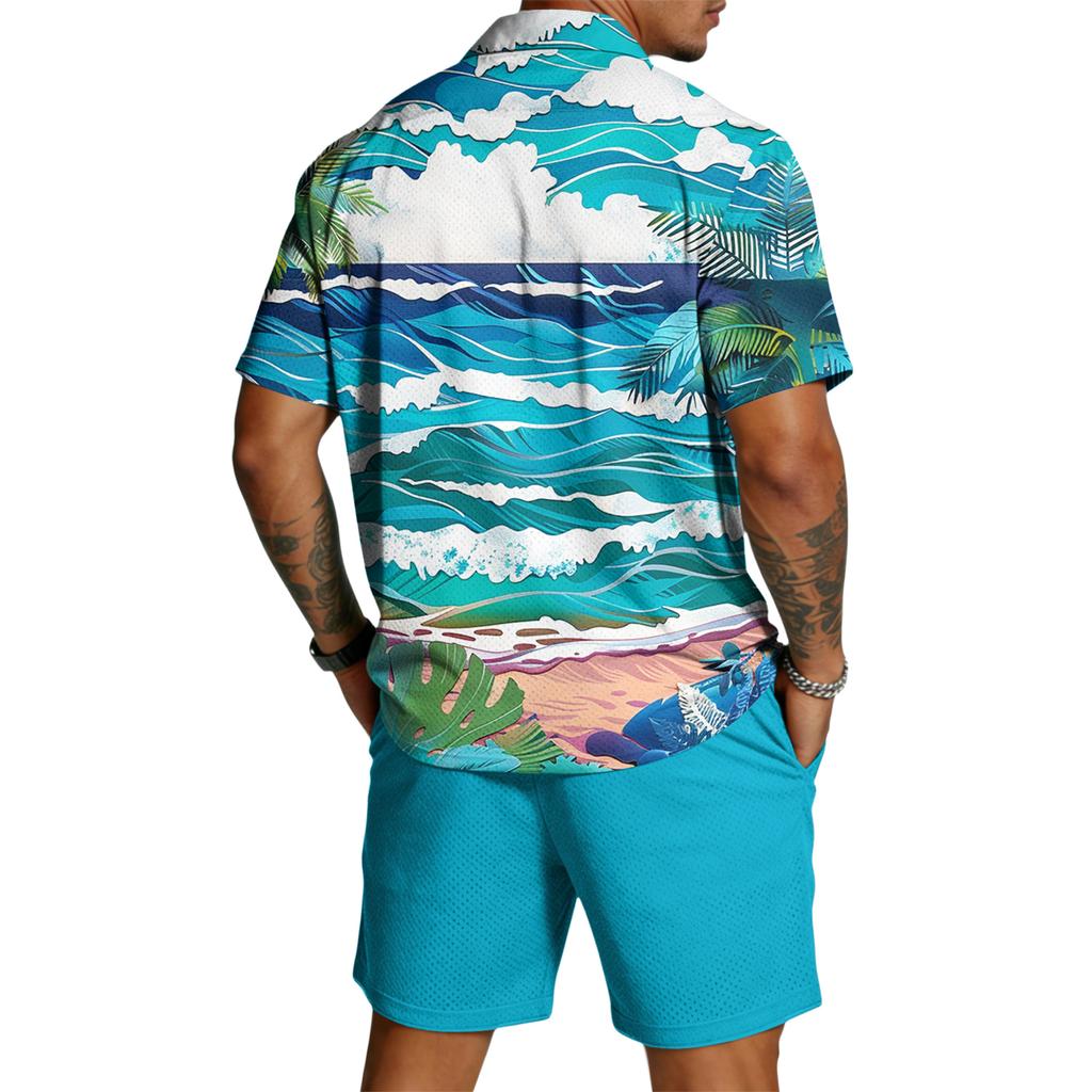 Men's Casual Lightweight Breathable Short-Sleeve Shirt And Shorts Set