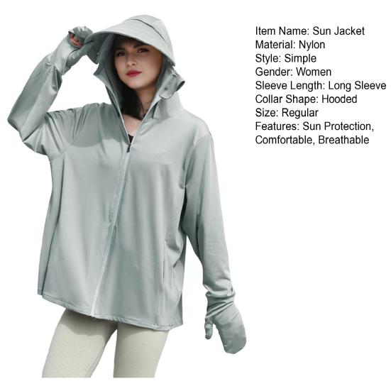 Women's UPF 50+ Sun Protection Hoodie Jacket Full Zip-Up Long Sleeve Sun Shirt with Gloves for Hiking Cycling Climbing Outdoor