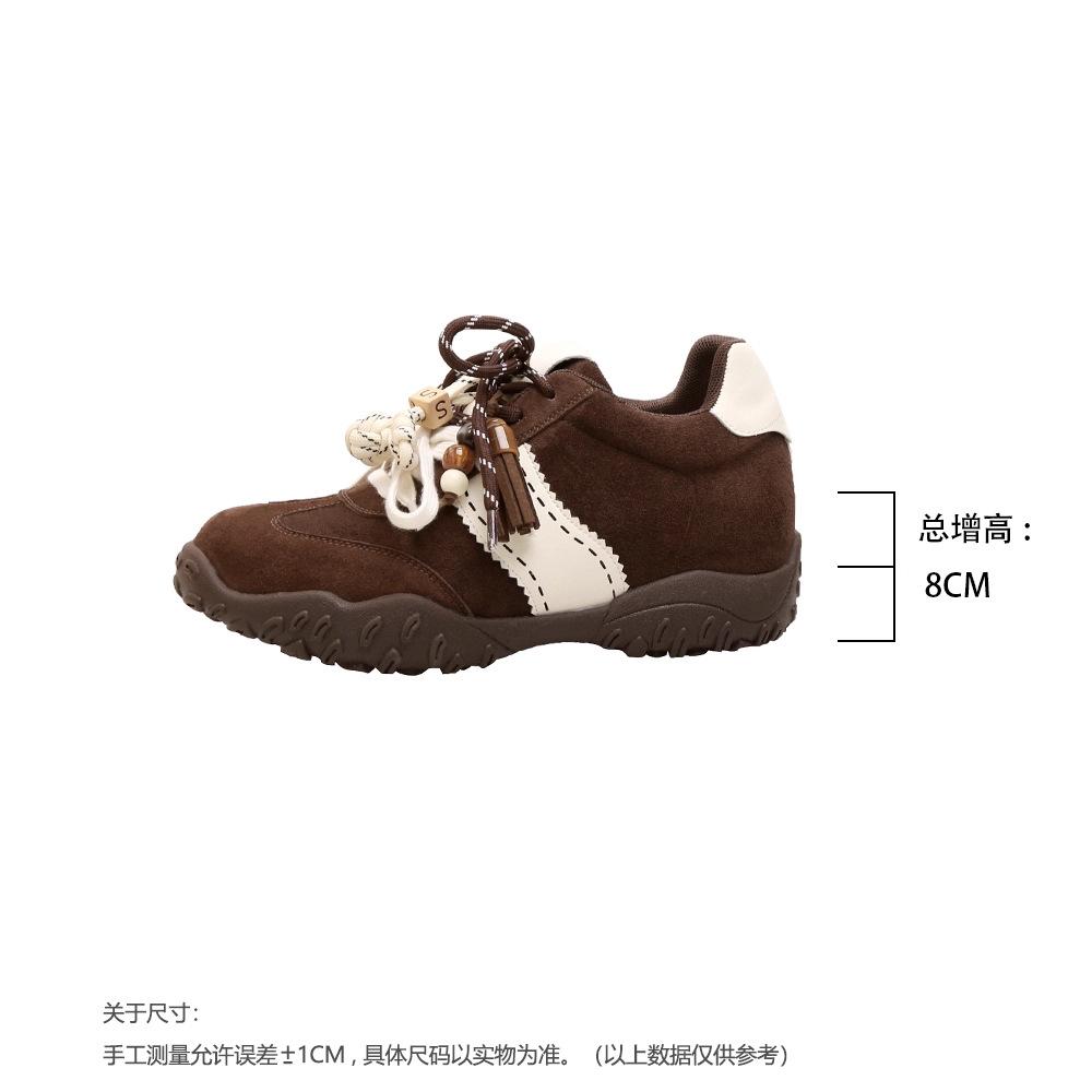 Leather version~ 8cm inner height increase German training shoes women's 2025 new crescent moon platform mandarin duck shoelaces sports and leisure sh
