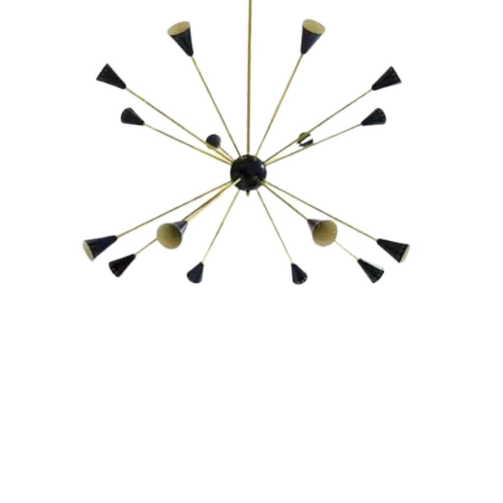16 světel - Lustr ve stylu poloviny století - Světlo Sputnik - Ručně vyrobené - Surová mosaz - Stil