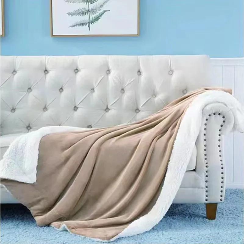 Modern And Simple Plain Flannel All Seasons AB Version Wrapped Thicken Blanket Lamb Wool Falein Office Nap Blanket Warm Blanket