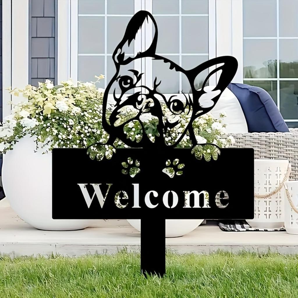 Metal French Bulldog Memorial Garden Stake Sign Yard Marker