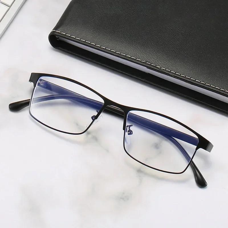 Anti-Blue Light Myopia Glasses Finished Business Men Women Metal Square Prescription Eyeglasses Diopter 0 -0.5 To -6.0 Oculos