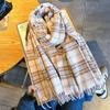 Women's Vintage Plaid -Like Scarf, Thickened Fringed Shawl for Autumn and Winter, High-End Warmth and Cold Protection
