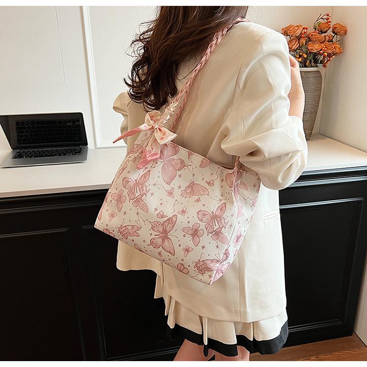 Chic Butterfly Print Faux Leather Tote Bag for Women, Woven Texture Shoulder Underarm Bag, Casual Daily Commute Handbag