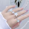 Small Fresh Mori Glacier Blue F Enamel Flower Gradual Change Opening Ring Female Light Luxury Cold Wind Sweet Cool Index Finger