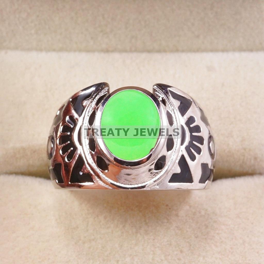Jade Oval Cut Gemstone With 925 Sterling Silver Ring For Men's #B166 JL375675696355