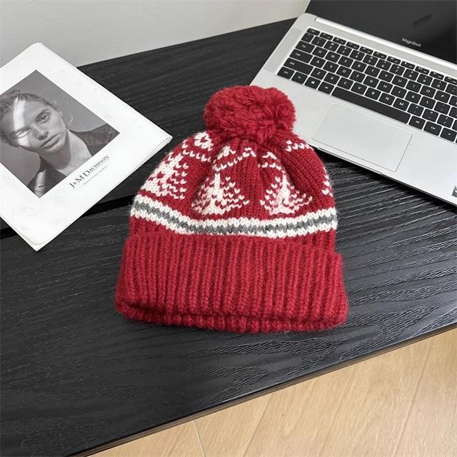 Vintage wool hat women's winter thickened warm knitted hat Christmas ear protector cold hat