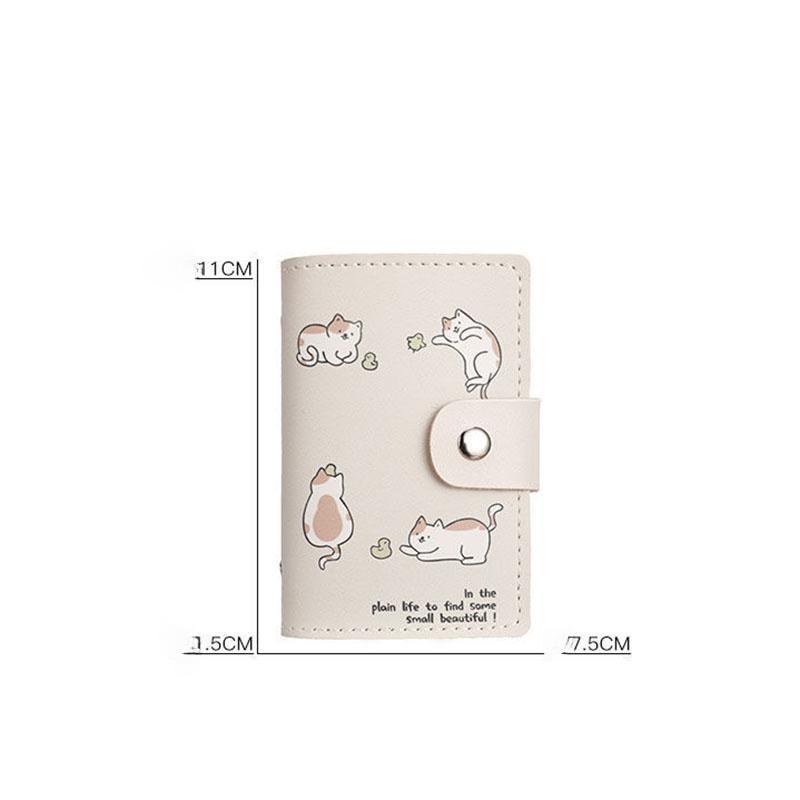 Cute Cat Print Card Holder Kitten Large Capacity Mini Wallet Multi-Card Holder Small Card Case Campus Card Work ID Storage Bag