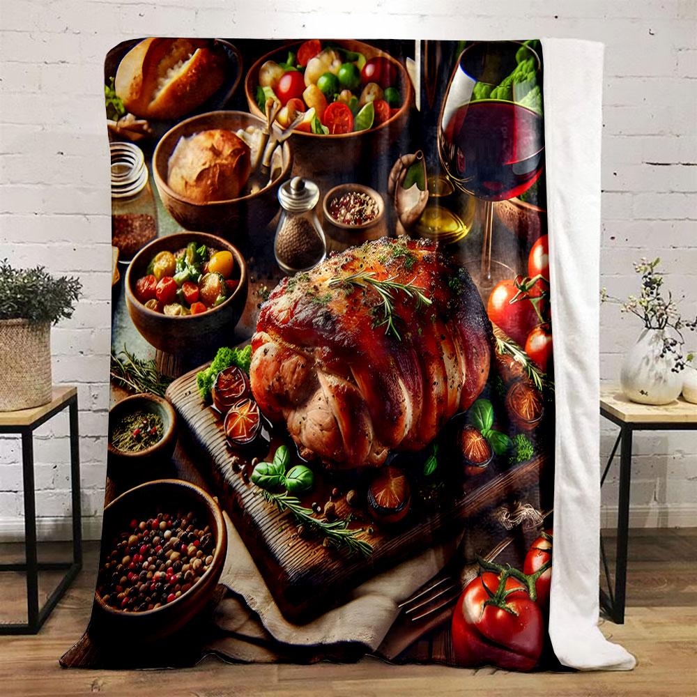 Gourmet Feast with Roast and Wine print blanket soft and cozy perfect for the living room bed sofa or a nap,gift