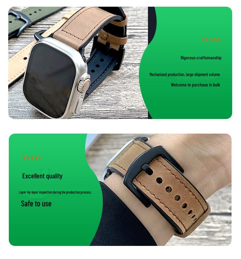Versatile Leather Strap with Crazy Horse Pattern for Apple and Samsung Smartwatches