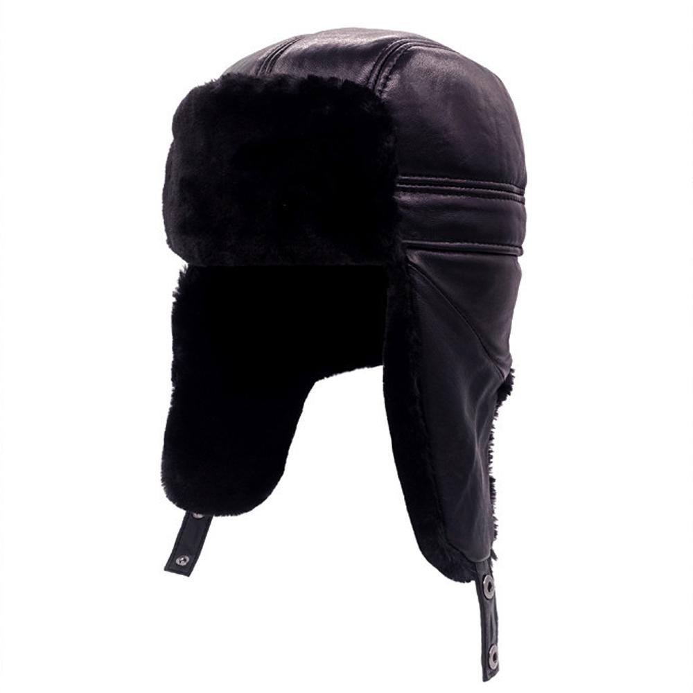 2026 Male Casual Winter Warm Sheepskin Leather Cap New Hot Russia Adult Caps Men 100% Natural Real Sheepskin Leather Bomber Hats
