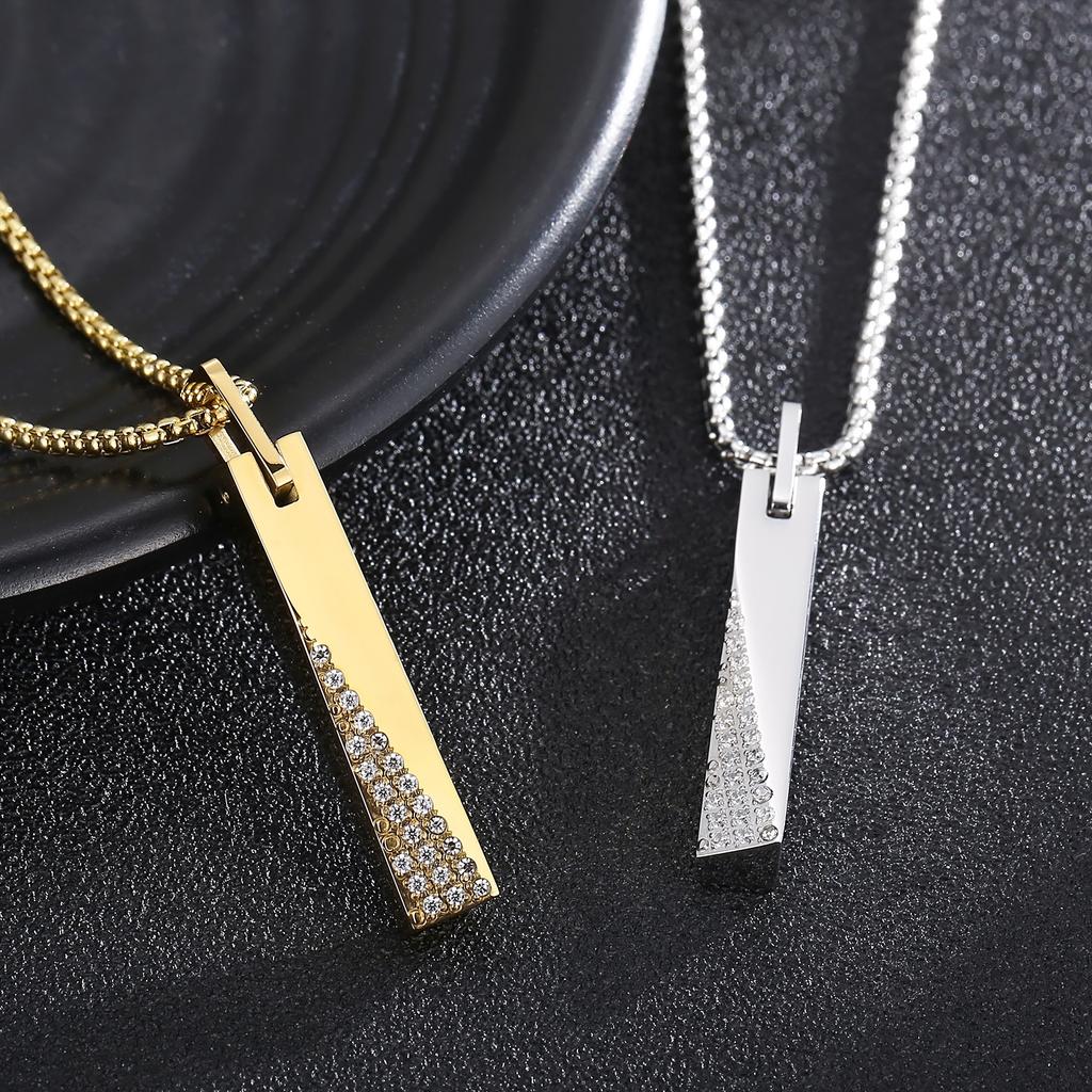 Hip Hop Gold Color Pendant Necklace Men's Women's Stainless Steel Cubic Zircon Charm Rock Jewelry Shiny Square Accessories