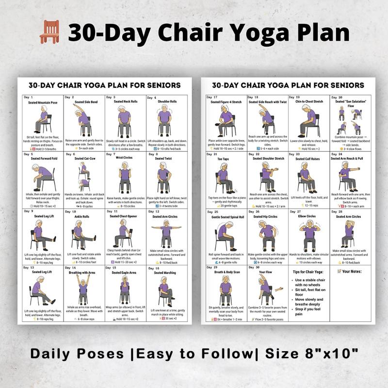 2/10 Vel Thuis Trainingsgids En Fitnessschema Voor Sportscholen 30-Dagen Stoelyoga Challenge Voor Ouderen Volledig Lichaam Trainingsplan