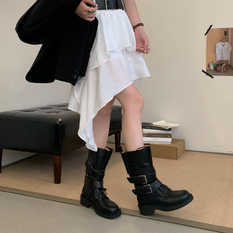 2025 autumn and winter new dark wind belt buckle locomotive boxing boots women's thick-soled retro wind tube knight boots women