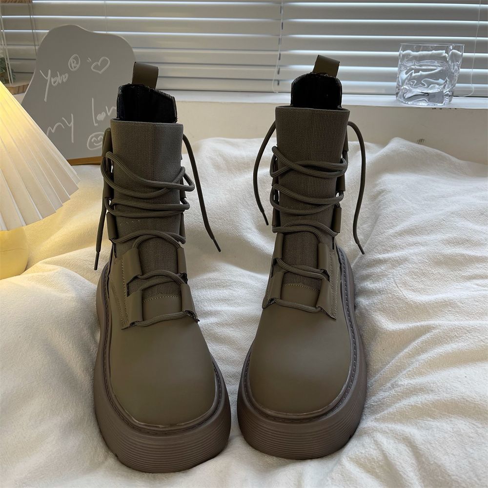 White British Martin Boots Women's 2025 Autumn New Thin Small Thick-soled Heightening Lace-up Versatile Short Boots