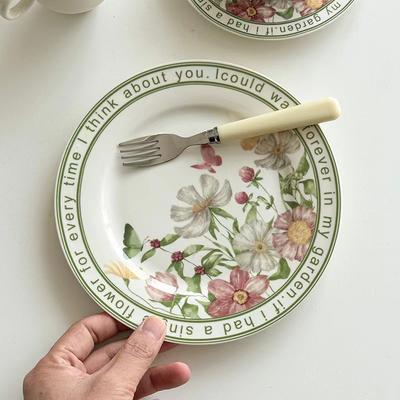 Assiette Fleur ensoleillée française, Assiette à dessert de luxe légère haut de gamme, Assiette en céramique rétro, Assiette à gâteau particulièrement belle
