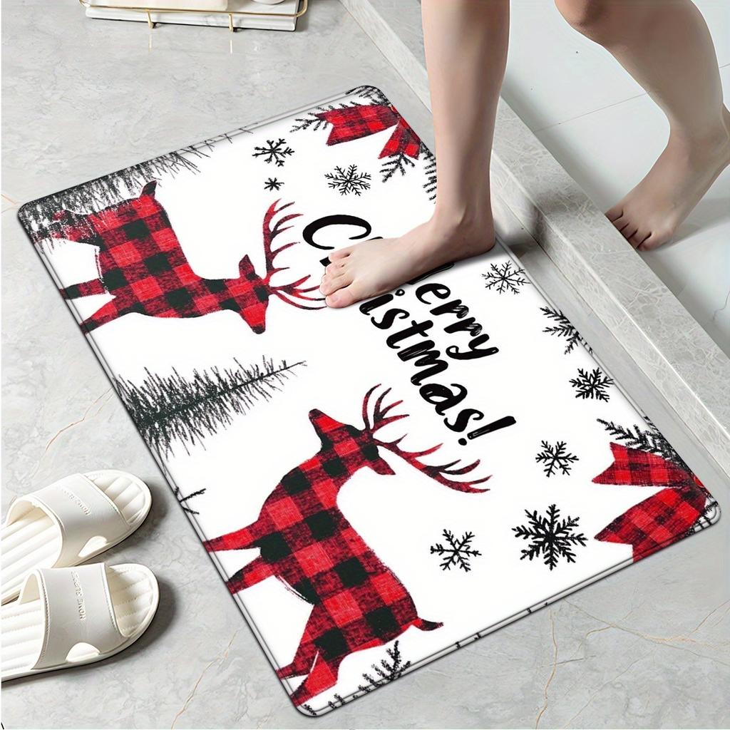 1Pcs Anti Fatigue Kitchen Rugs Merry Christmas Deer Print Waterproof Non-Slip Thick Cushioned Kitchen Mat Heavy Duty Comfort Standing Mat for Kitchen