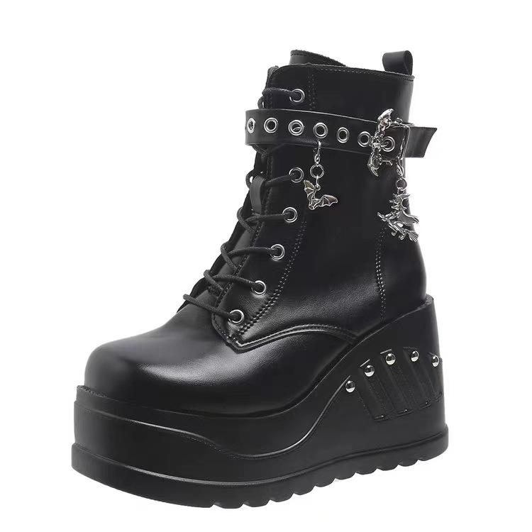 Women's Demonia Gothic Platform Wedge Boots Studded Rivets Dark Punk Ankle Boots Plus Size Martin Combat Boots