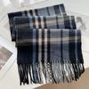 Autumn and winter imitation cashmere British classic fringed scarf black and white khaki plaid scarf couple versatile atmosphere