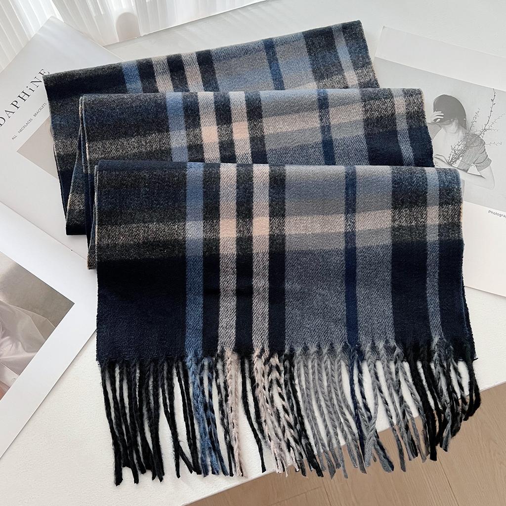 Autumn and winter imitation cashmere British classic fringed scarf black and white khaki plaid scarf couple versatile atmosphere