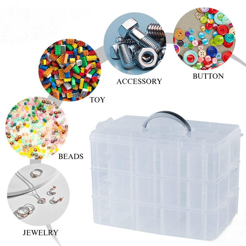 3-Tier Craft Storage Container, Stackable Organizer Box with Dividers for Art Supplies, Beads, Washi Tapes, Jewelry Accessories