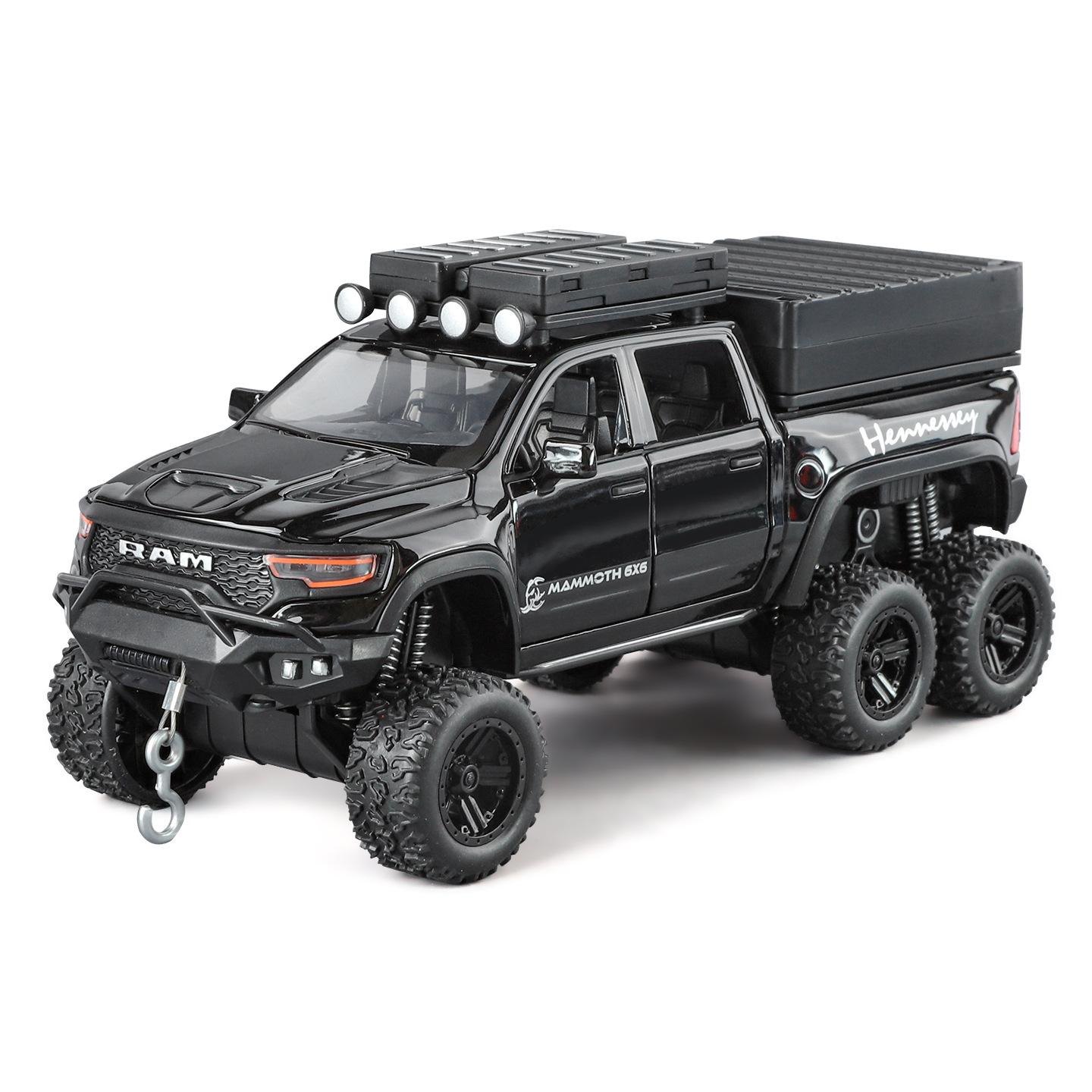 

1/32 Dodge RAM 1500 TRX 6X6 Tyrannosaurus Rex Picku Легкосплавна модель автомобіля Звук і світло Дитяча іграшка Колекціонування Подарунок на день народження чорний