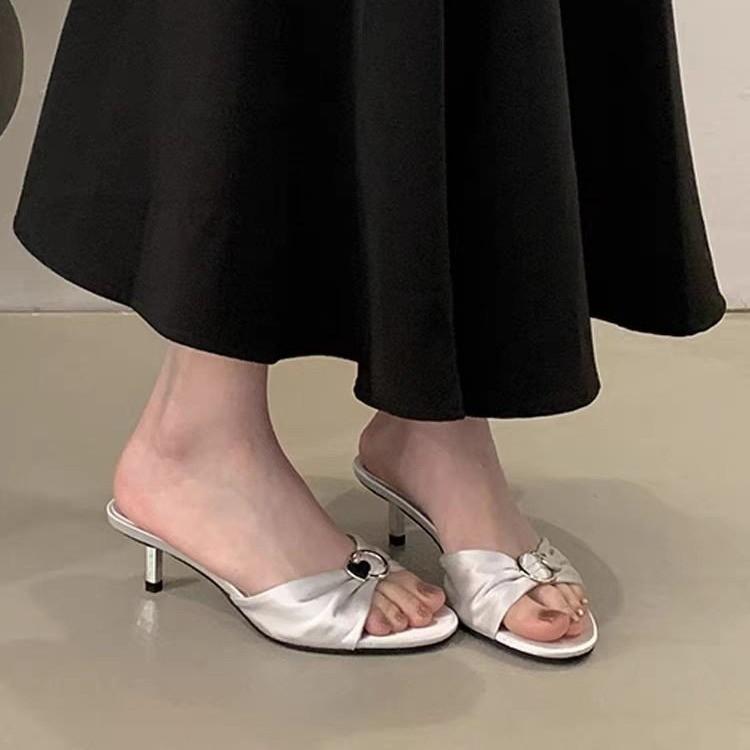 Fashion Summer Butterfly-knot Women Slippers Elegant Thin High Heel Shoes Ladies Outdoor Dress Street Style Slides