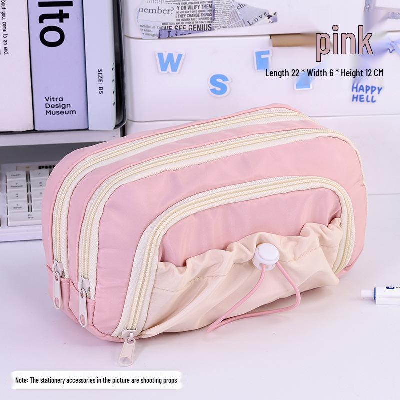 Five-Layer Large-Capacity Pencil Case for Girls - Simple, Stylish, Drawstring Design for Primary and Middle School Students