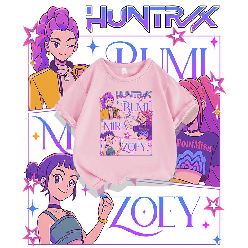 KPop Devil Hunter Print Fashion Casual Top 2025 Movie Round-neck Cartoon Girl and Boy T-shirt Casual Girl Clothing