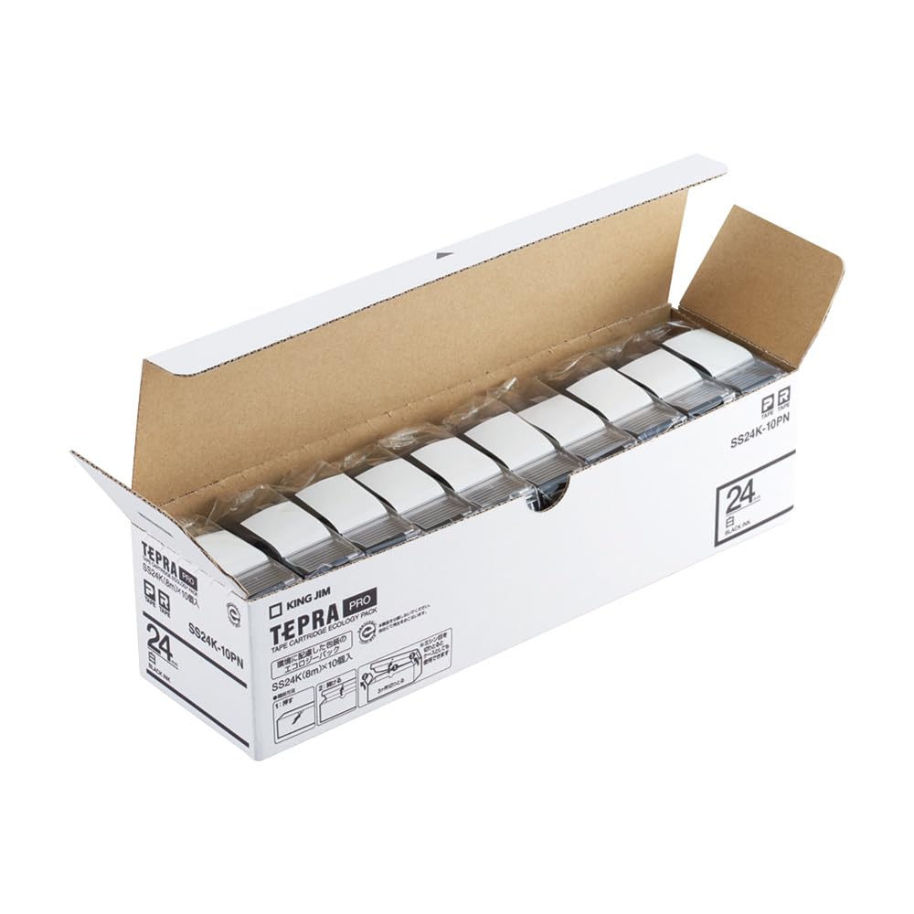 

King Jim Tepra PRO стрічковий картридж Eco Pack 10 штук 24 мм білі літери довжиною 8 м [Оригінальний] етикетка/чорний SS24K-10PN білий