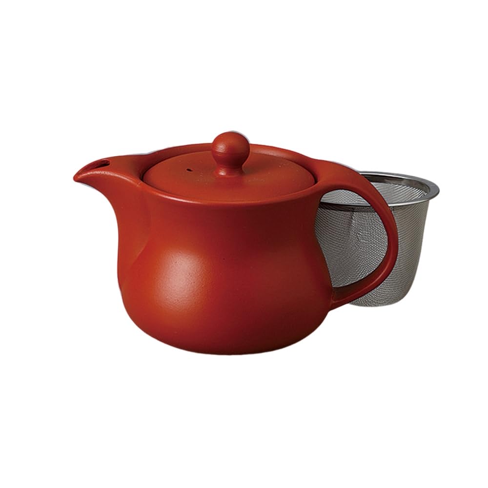 Ale-net Teapot, 16 x 10 x 10 cm, 450cc, Red Clay Usu-shaped Pot (with Tea Strainer), Ceramic, Mino Ware, Made in Japan, Stylish