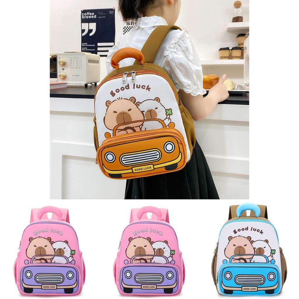 Capybara Pattern Kids Backpack Boys Girls School Bag With Breathable Nylon For Preschool Use