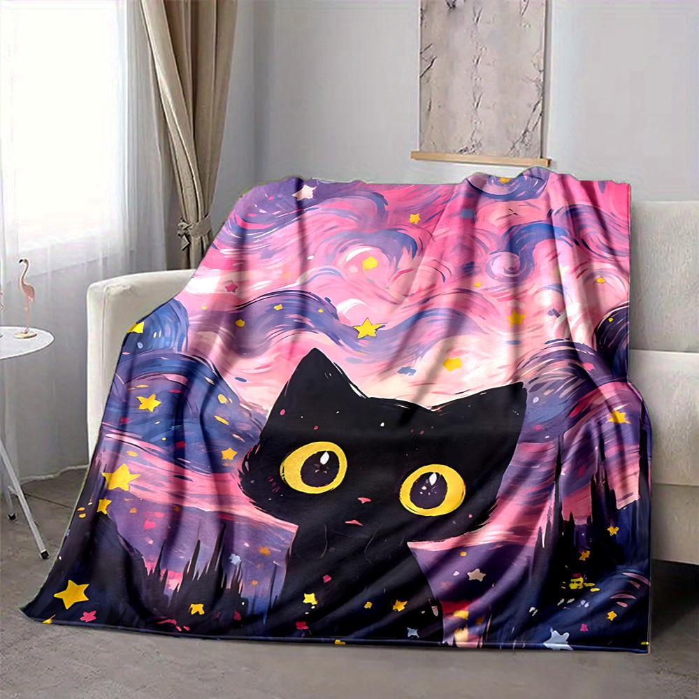 1pc Cat Fantasy Lightweight Flannel Blanket, Comfortable and Warm Blanket, for Office and Camping Sofa Bed, Livingroom033