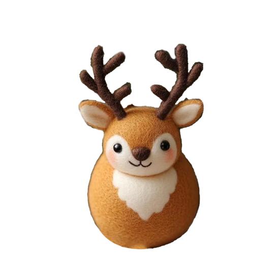 Soft Wool Felt Reindeer Ornament Embroidered Eyes Cheerful Pompon Nose Deer Christmas Handmade Doll Holiday Decor