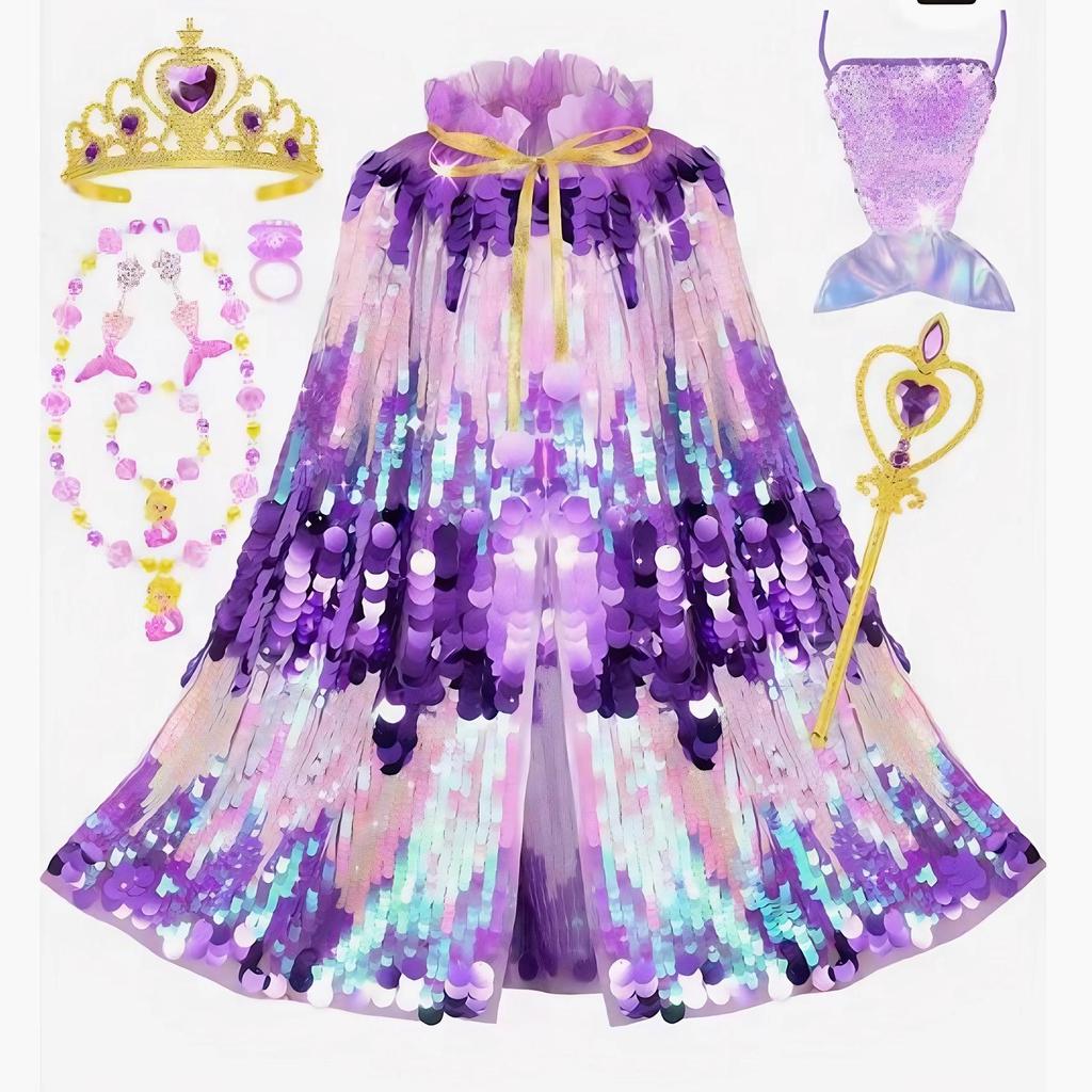 Girls' Mermaid Sequin Shawl - Elsa Princess Cloak