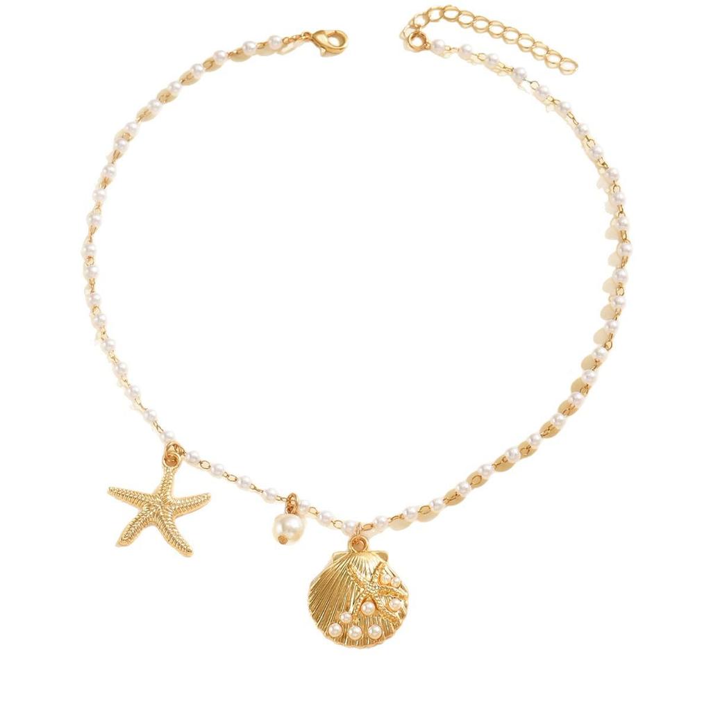 Bohemian Starfish and Shell Faux Pearl Necklace - European & American Design