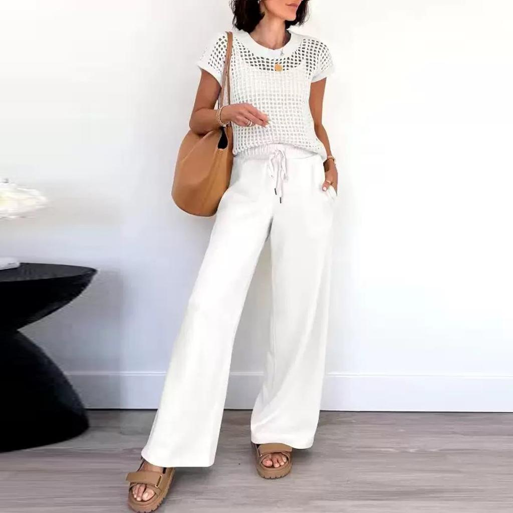 Ținută de vară pentru femei - Set pantaloni cu șnur și mânecă scurtă