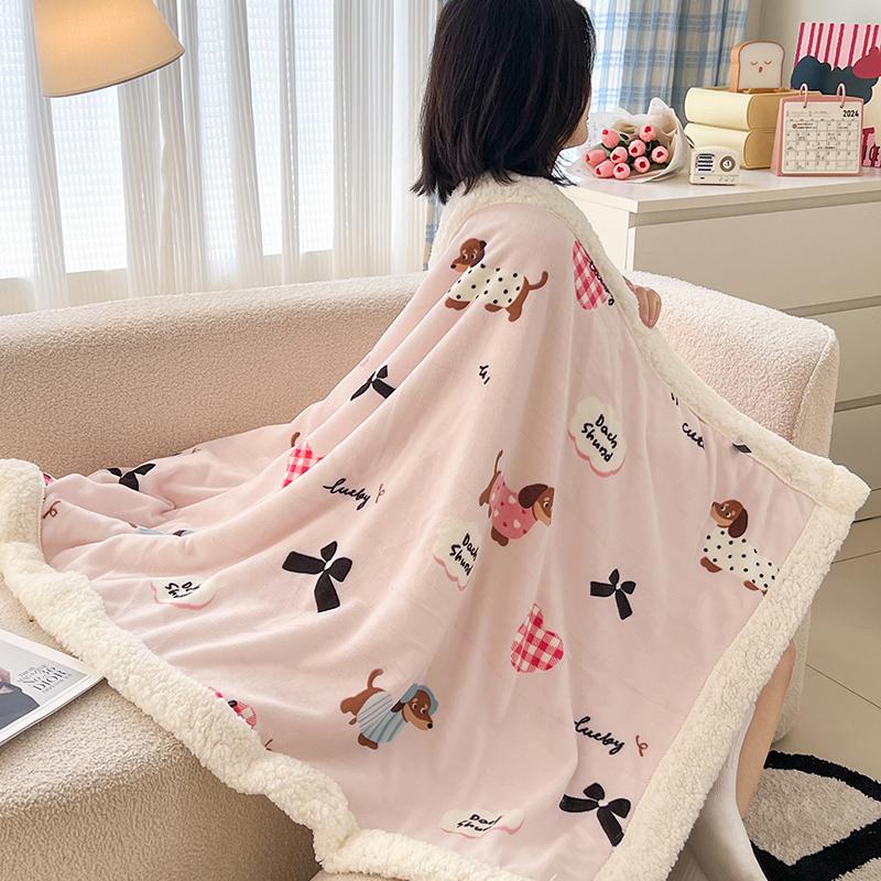 Pink Plaid Thick Blanket Girls Childrens Room Cute Cartoon Animal Bed Blanket Adults Home Travel Autumn and Winter Warm Blankets