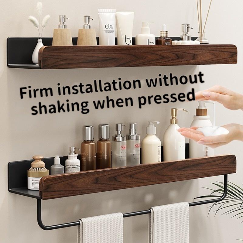 Upgraded Removable Walnut Wood Bathroom Shelf Punch‑Free Wall Mounted Storage Organizer