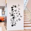 Black Floral Vine Butterfly Wall Sticker Self-Adhesive Removable for Living Room Hallway Bedroom Elegant Home Decor Art